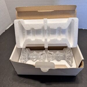 PAIR 2 MIKASA EDINBURGH TAPER CRYSTAL CANDLE HOLDERS 3" 8 Sided Base w Star Box